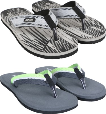 KUNTO Men Flip Flops(Grey, Black, Green , 10)