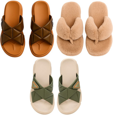 Shivaru trader Women Slippers(Brown, Brown, Green , 5)