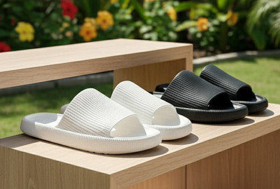 EQTIMA Men Slippers(White, Black , 8)