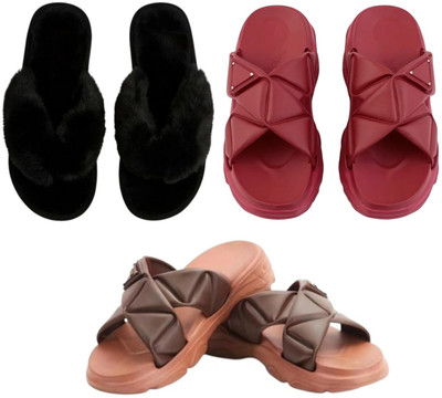 Shivaru trader Women Slippers(Black, Maroon, Brown , 8)