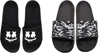 nvisan Men Slides(White, Black , 6)