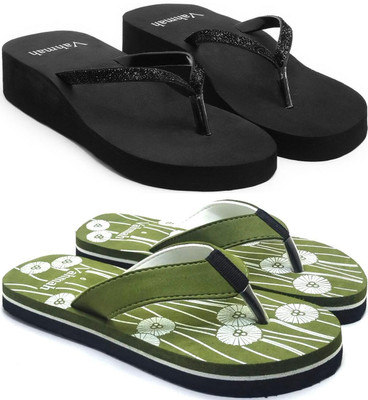 VAHMAH Women Slippers(Black, Green , 8)