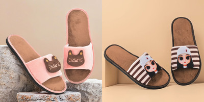 Y key Women Flip Flops(Brown, Pink , 6)