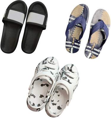 BLIBBERS Men Slippers(Black, Blue, White , 9)