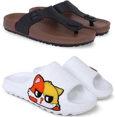 Pampy Angel Men Slippers(Brown, White , 8)