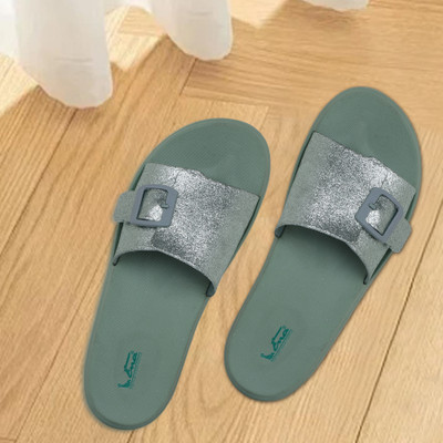 ENA Women ENA Women's Stylish Glitter Slide SlippersBuckle Strap, & Non-Slip Sole Comfor Slippers(Green , 8)