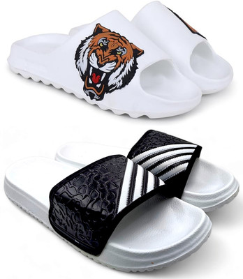 KAPYANSH Men Men Classic, Lightweight, Flipflops, Slipper, Slides, Chappal, Sliders Pack of 2 Slides(White, White , 9)