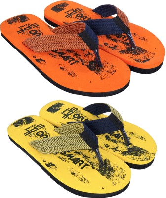 SPF Men Flip Flops(Orange, Yellow , 9)