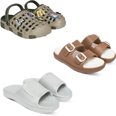 Acorn Men Slides(Brown, Tan, White , 10)