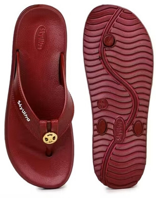 Skyultra Women Flip Flops(Maroon , 4)