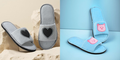 Y key Women Flip Flops(Blue, Grey , 5)