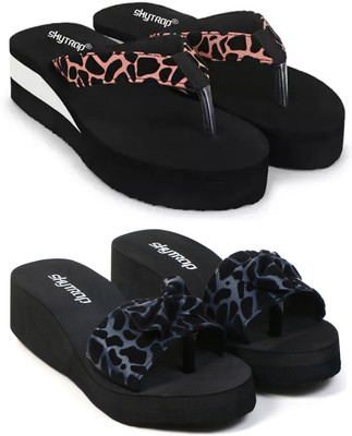 HOC Women Slippers(Brown, Blue , 6)