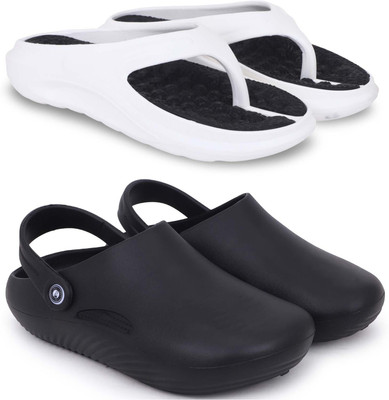 KAPYANSH Men Slippers(White, Black , 7)