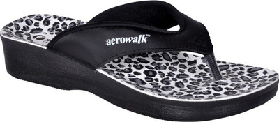aerowalk Women Flip Flops(Black , 39 Euro)