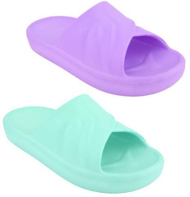 World Wear Footwear Women Slides(Purple, Green , 4)
