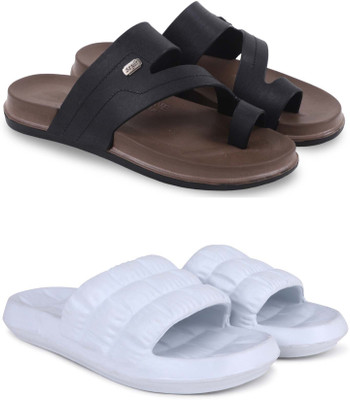KAPYANSH Men Slippers(Black, White , 9)
