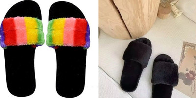 rexizone Women Slides(Multicolor, Black , 7)