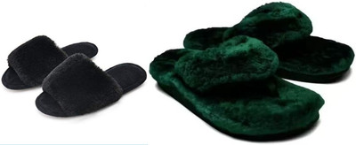 rexizone Women Flip Flops(Green, Black , 6)