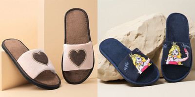 Y key Women Flip Flops(Navy, Beige , 6)