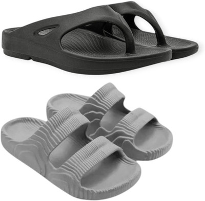 Feel alive Men Slippers(Black, White , 10)