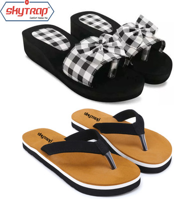 Feens Women Slippers(Black, Brown , 6)