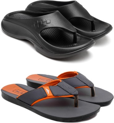 asian Men Flip Flops(Black, Orange , 6)