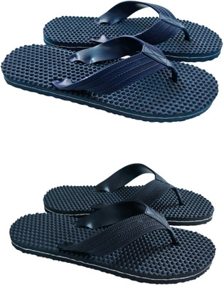 BreeZy Men Flip Flops(Black, Navy , 9)