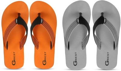 G Best Men Flip Flops(Grey, Orange , 10)