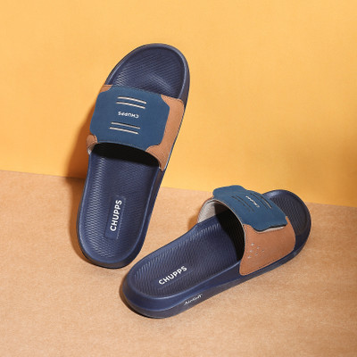 Chupps Men Fly Mustard Navy Slides Slippers Soft Lightweight Flip Flops For Slides(Navy , 9)