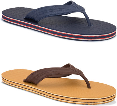 Unity Walk Men 2 Pair Comfortable|Ultra-Light|Stylish and Trendy|Slides for Men Flip Flops(Tan, Navy , 8)