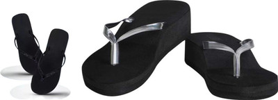 SHIPEE Women Flip Flops(Black, Black , 8)