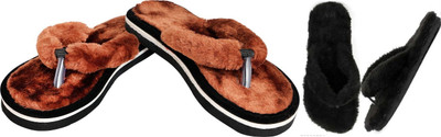 rexizone Women Flip Flops(Brown, Black , 5)