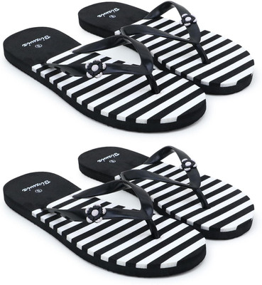 Feens Women for Women Combo of 2 Flip Flop / Slippers(Black , 8)