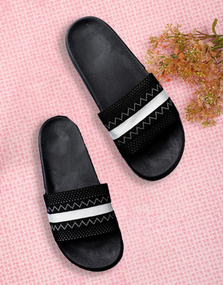 Kapani Fashion Women Slides(Black, White , 6)