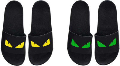 nvisan Men Slides(Green, Yellow, Black , 7)