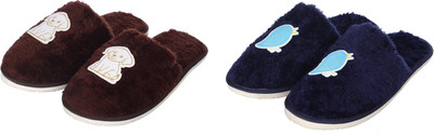 TRAVELKHUSHI Women Flip Flops(Blue, Maroon , 6)