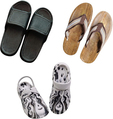 BLIBBERS Men Slippers(Black, Brown, Off White , 7)