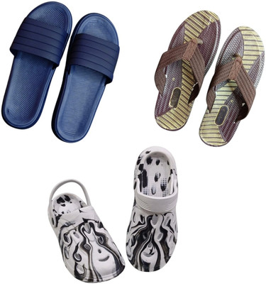 BLIBBERS Men Slippers(Blue, Brown, Off White , 9)