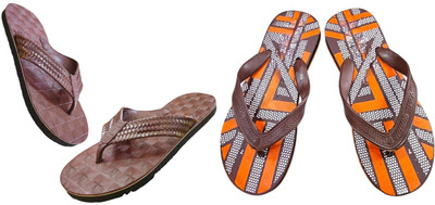 Mikro Men Slippers(Orange, Brown, White , 5)