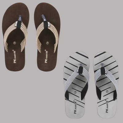 PKKART Men Slippers(Brown, Grey , 8)