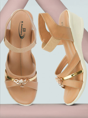 FancyHeels Women Slides(Beige , 6)