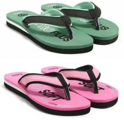 zebio Women Slippers(Green, Black, Pink, Black , 5)