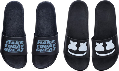 Digimahadev Men Flip Flops(White, Blue, Black , 9)