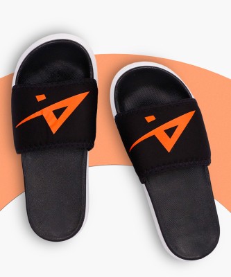 aadi Men Men's Black & Orange Synthetic Leather Daily Casual Sliders Slides(Black, Orange 3)