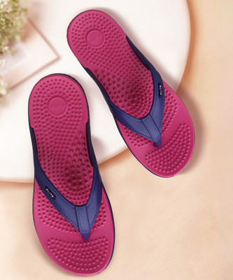 FLITE Women Flip Flops(Pink, Blue , 6)