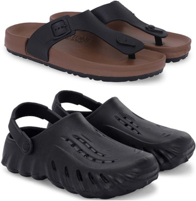 KAPYANSH Men Slippers(Brown, Black , 9)