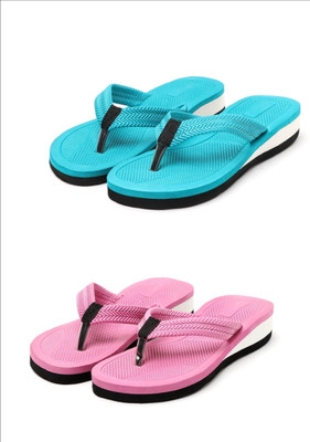 HOC Women Slippers(Blue, Pink , 6)