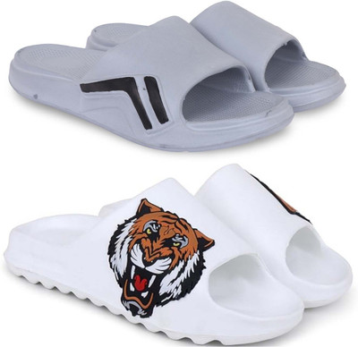 KAPYANSH Men Slides(Grey, White , 9)