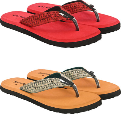 BIRDE Men Pack Of 2 Combo Comfortable Slippers & Flip Flop For Men Flip Flops(Red, Orange , 10)
