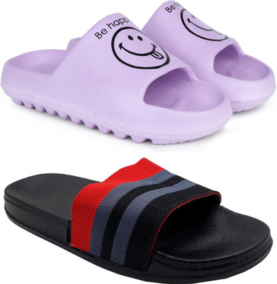 Kapani Fashion Women Women Combo Pack of 2, Anti Skid, Flipflop, Slipper, Sliders (Purple, Black , 6) Slides(Purple, Black , 6)